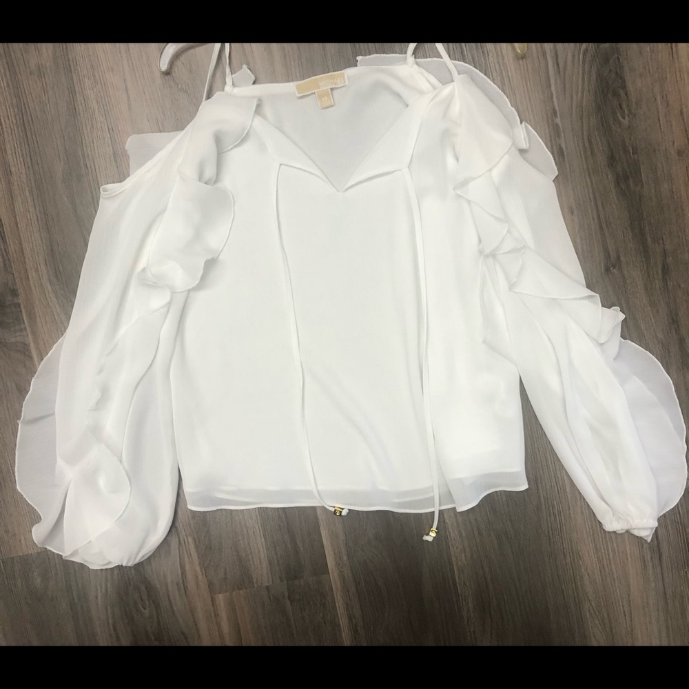 Feminine white Michael Kors long sleeve blouse.